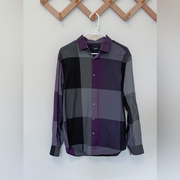 Alfani | Mens Purple and Grey Button Down Shirt - Picture 3 of 5